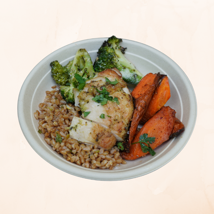 Herb Brined Chicken (serves. 10, pick base and two vegetables)