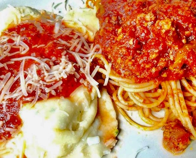 Cheese Ravioli & Spaghetti with Meat Sauce