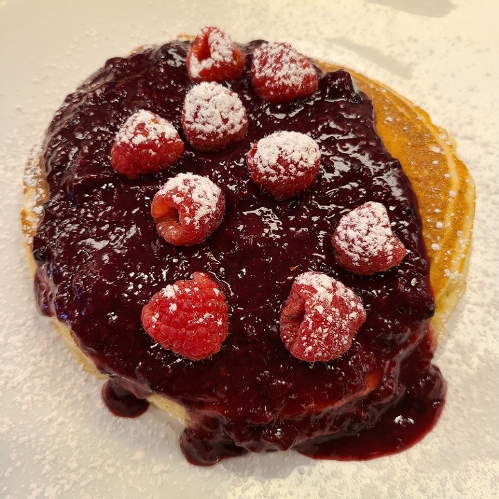 Lemon Ricotta Pancakes with Raspberry Sauce