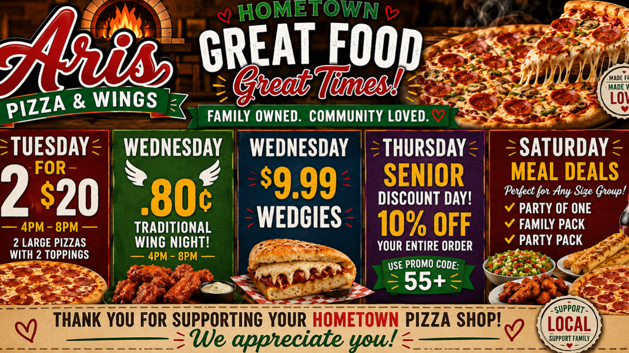 Ari's Pizza & Wings
446 Weber Road
Oakland MD 21550