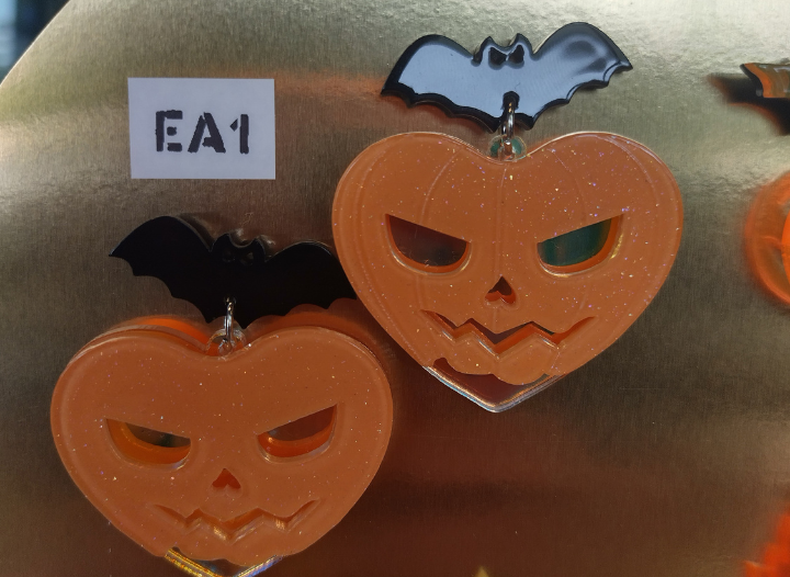 EA1 - Pumpkin Heart Bat Earrings