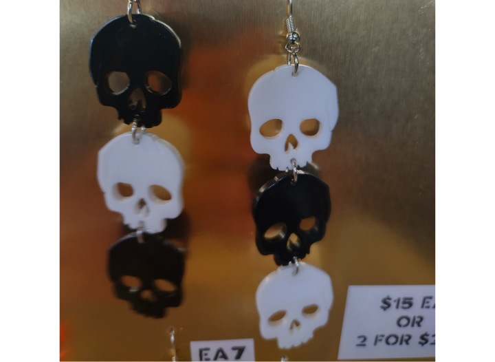 EA6 - Black & White Skulls Earrings
