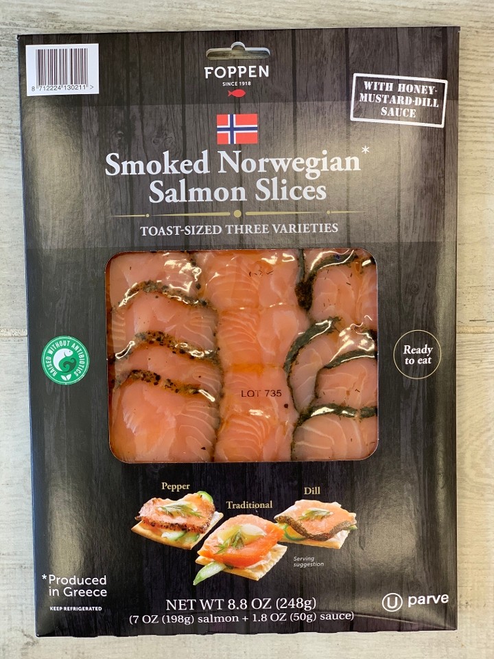 Smoked Norwegian Salmon Slices Toast-sized Three Varieties 8.8oz