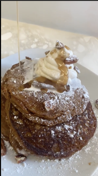 Pancakes, Sweet Potato Torched Meringue, Toasted Pecans , Molasses