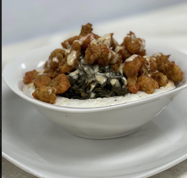 Crawfish, Cajun Fried w/ Slow Cooked Collard Greens & Soulful Grit Bowl