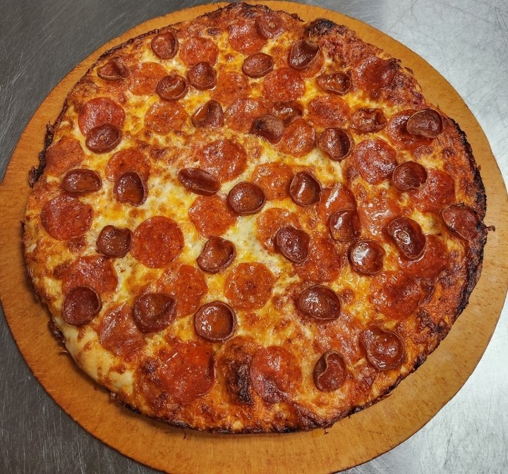 INDECISION: Red sauce, cheese, regular pepperoni and curly pepperoni