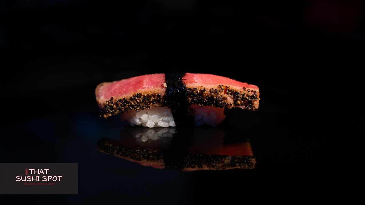 Black pepper tuna nigiri