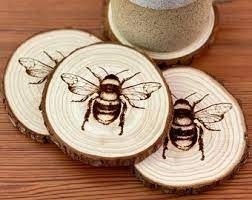 Engraved Wood Bee Coasters