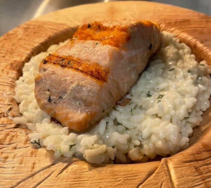 Tuscan Salmon over Risotto Entree