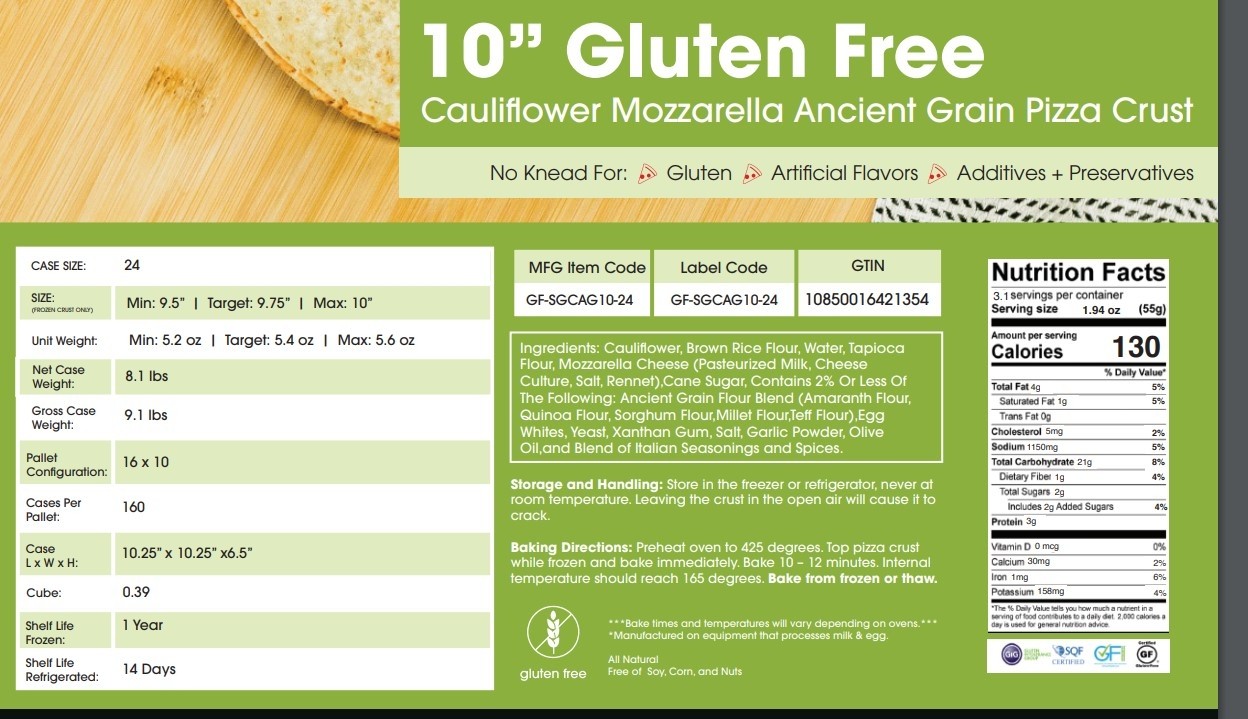Cauliflower  Pizza Ingredients (info)