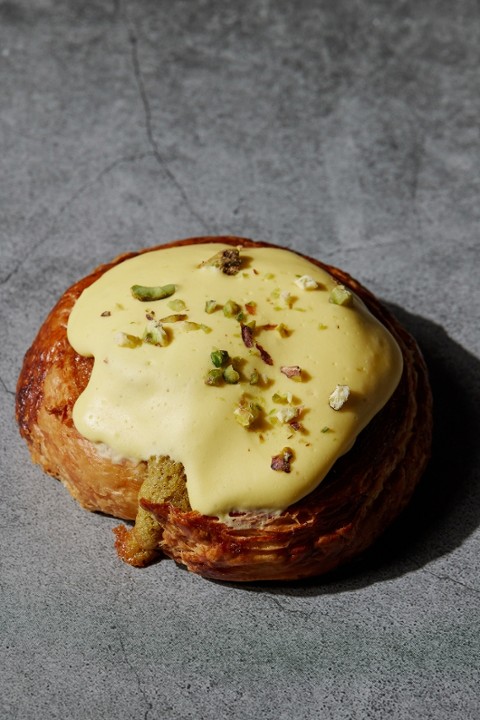 Pistachio Croissant W/ Saffron Mascarpone Frosting