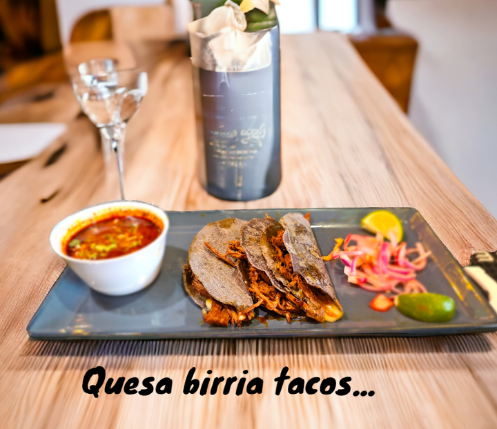 (3) Queso Birria Tacos Blue corn Tortillas