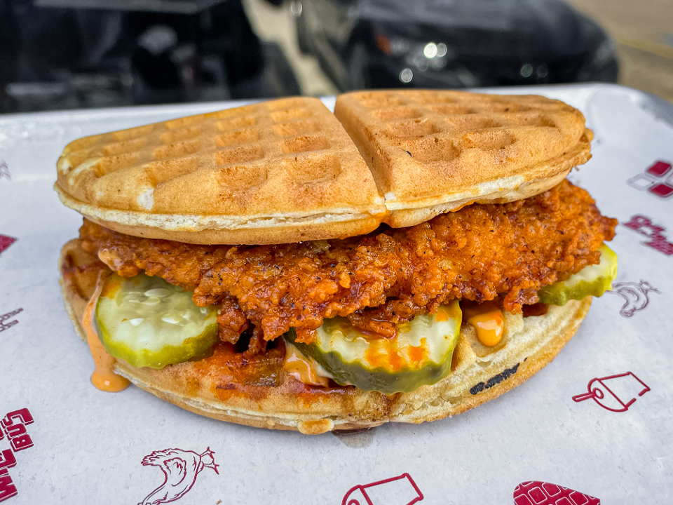 The Waffle Bus Montrose Buttermilk Fried Chicken and Waffle Sandwich