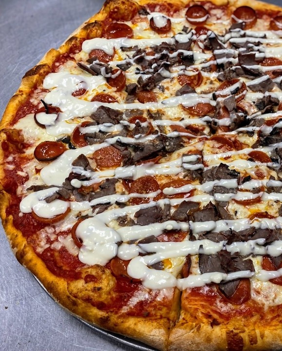 Sheet Beef and Blue Pizza