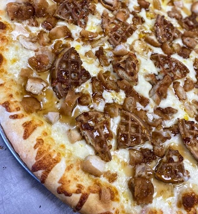 Sheet Chicken and Waffles Pizza