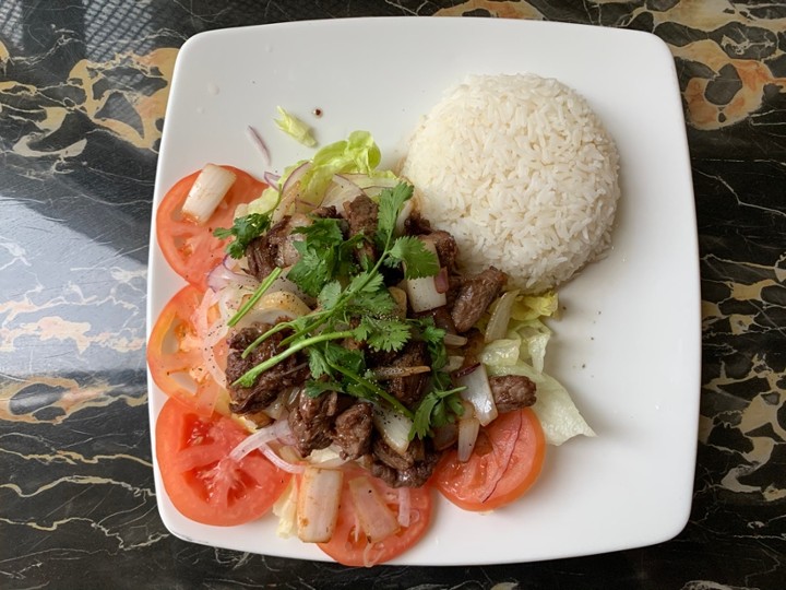 C8. Steamed Rice Shaking Beef - Com Bo Luc Lac