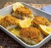 Lemon Butter Crusted Cod W/ Saffron Rice & Steamed Broccoli