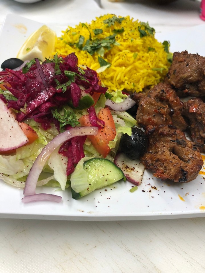 Lamb Kebab Rice Plate +2 Sides