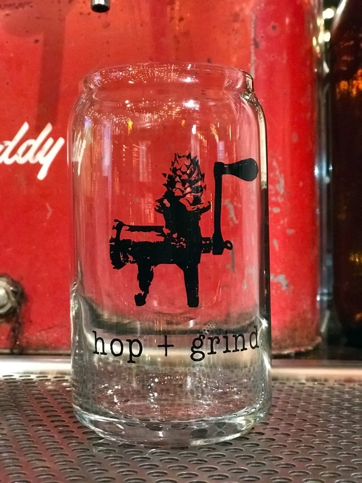 hop + grind GRINDER LOGO Beer Can Glass