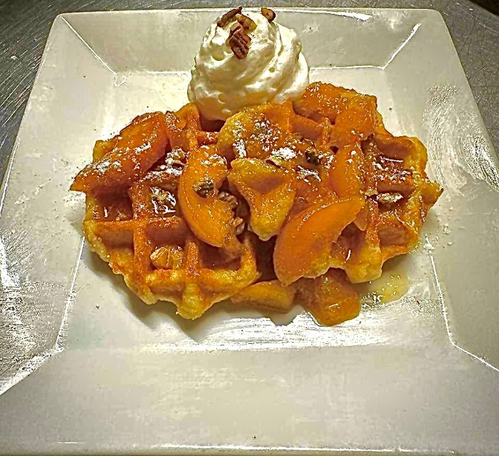 Peaches Foster Belgium Waffle