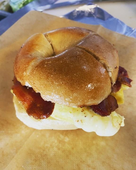 #2 Thick Cut Bacon or Sausage, Egg & Cheese Bagel
