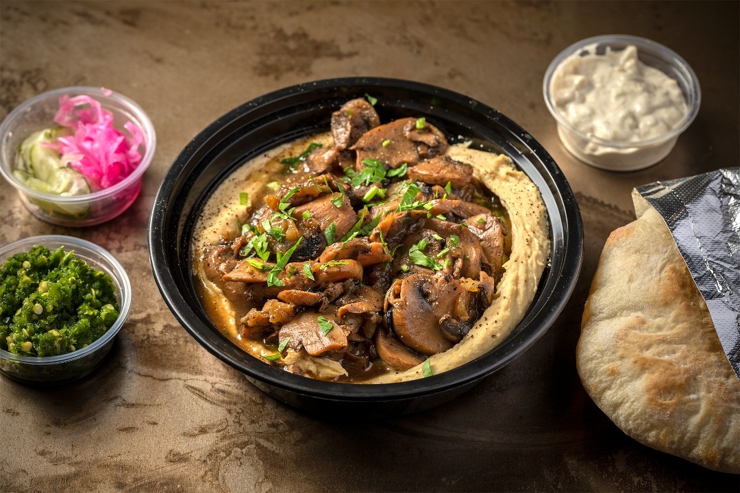 Mushroom and Caramelized Onions Hummus Bowl