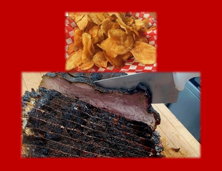 Brisket Sandwich w/Homemade Chips or Potato Logs