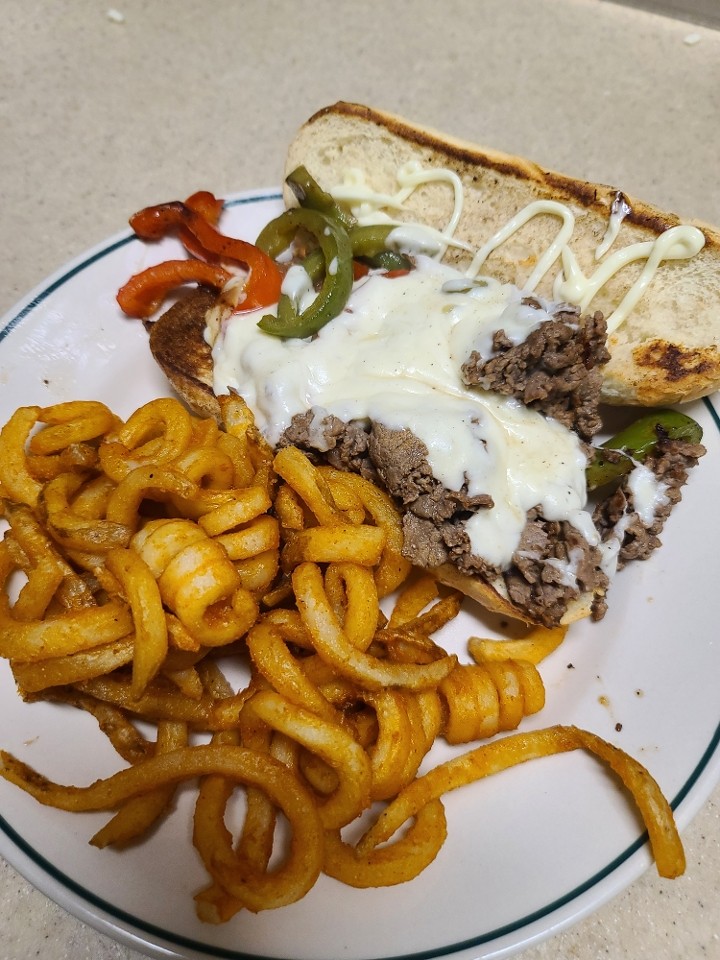 Philly Cheese Steak Sandwich & Fries