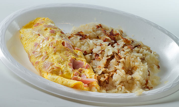 HAM OMELETTE & HASHBROWNS