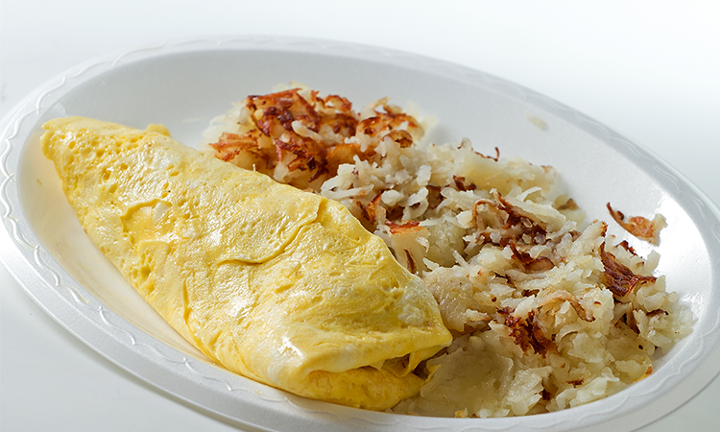 CHEESE OMELETTE & HASHBROWNS