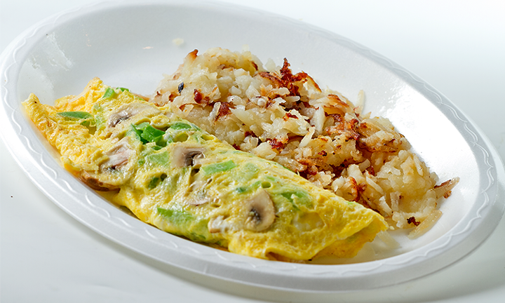 VEGGIE OMELETTE & HASHBROWNS