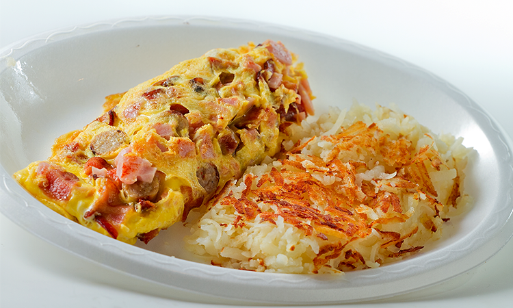 MEAT LOVER OMELETTE & HASHBROWNS