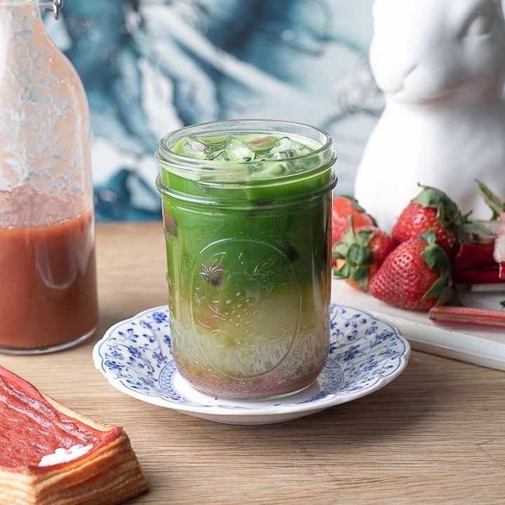 strawberry rhubarb matcha lemonade