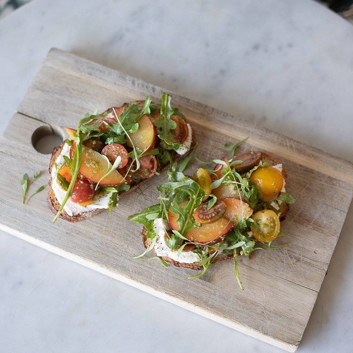 stone fruit ricotta tartine