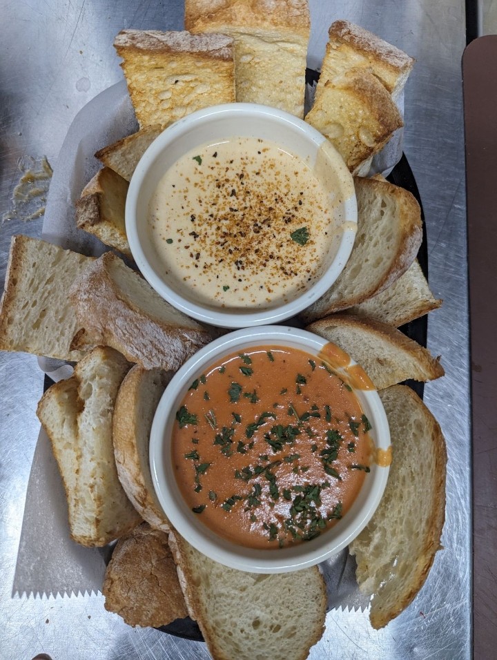 Tomato Soup and Beer Cheese with Toasted Bread
