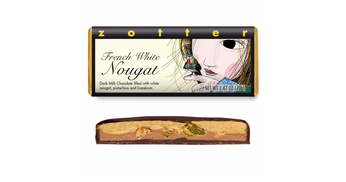 Zotter - French White Nougat Chocolate Bar