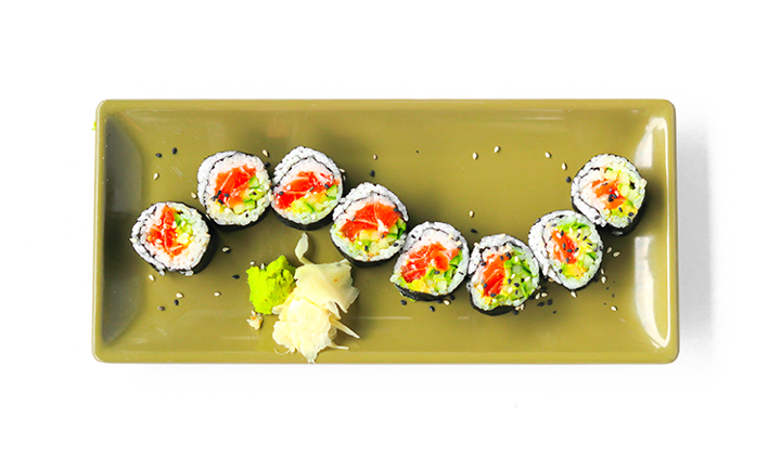 SPICY SALMON + AVOCADO + CUCUMBER ROLL