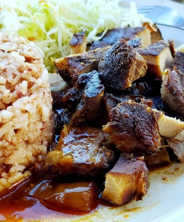 Jerk Pork paired with cabbage medley