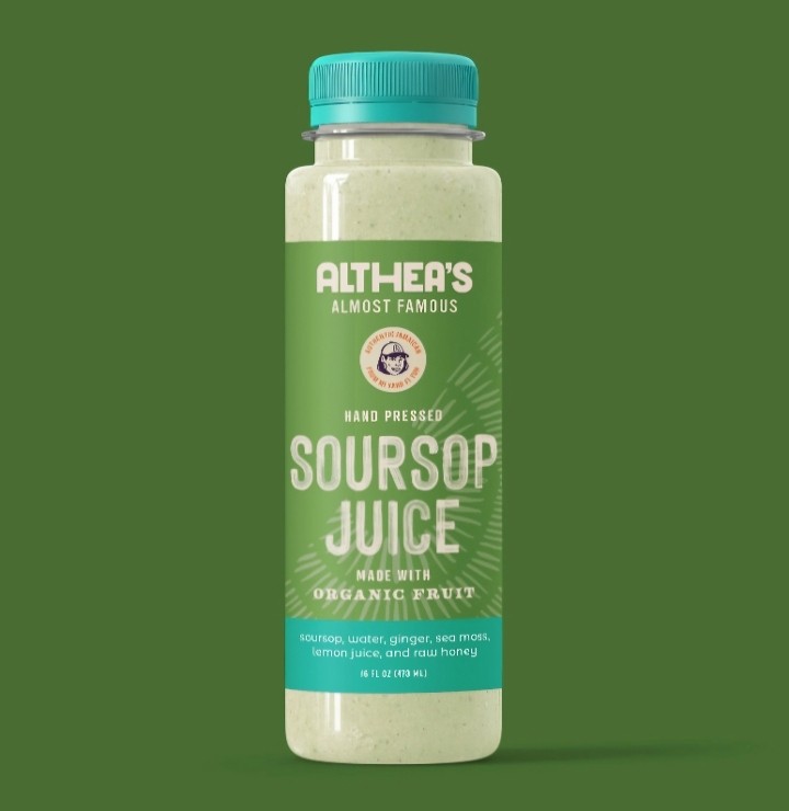 Soursop Juice - Made with organic soursop, ginger, lemon juice, raw honey and seamoss. Soursop is a very nutrient-dense fruit as it provides a good source of vitamins and minerals for your body.