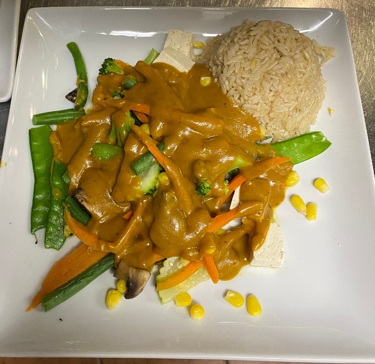 Steamed Assorted Vegetables with Peanut Sauce