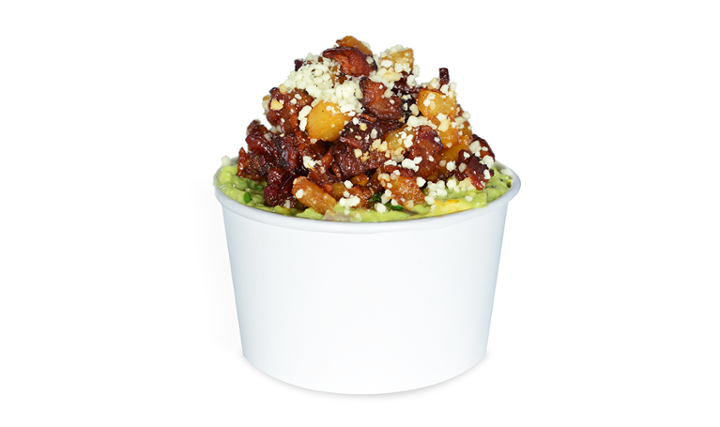 GUAC & CHIPS WITH CARMAMELIZED PINEAPPLE, BACON & COTIJA CHEESE