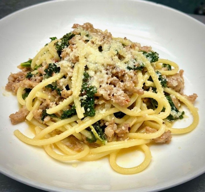 BUCATINI WITH SAUSAGE AND KALE