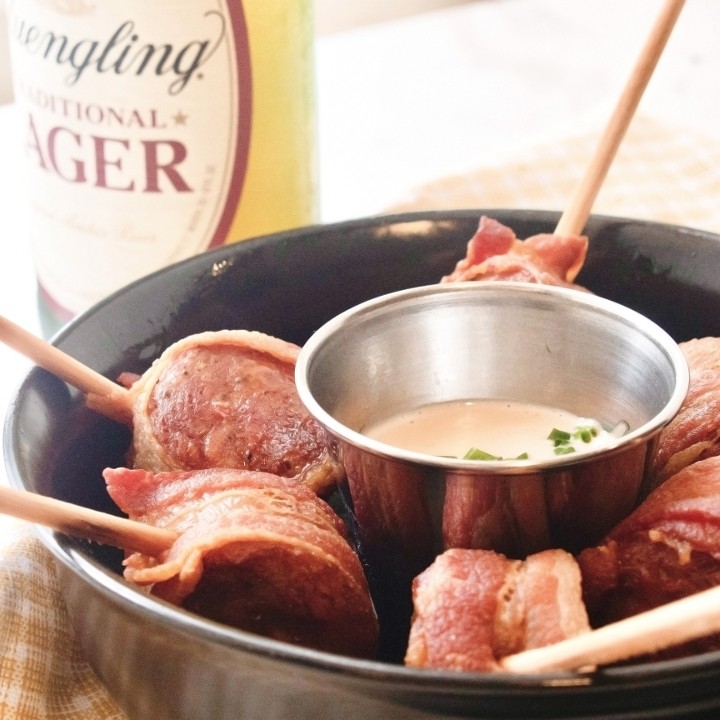 Bacon Wrapped Andouille Lollipops (GF)