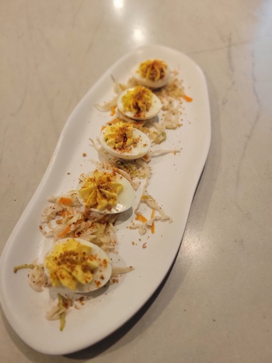 Crispy Crab Deviled Eggs