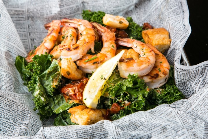 Shrimp Over Kale Caesar Salad