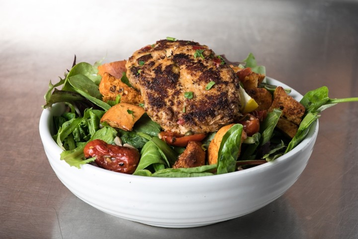 Crab Cakes Over House Salad