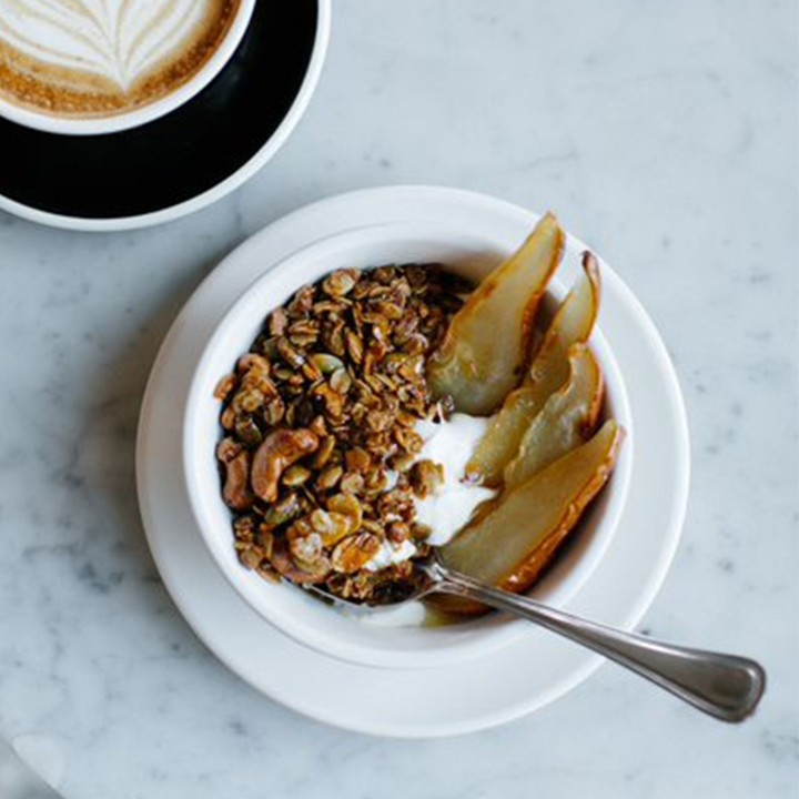 Roasted Pear, Granola & Labneh