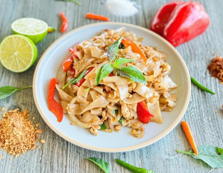 Pad Kee Mao with ground chicken