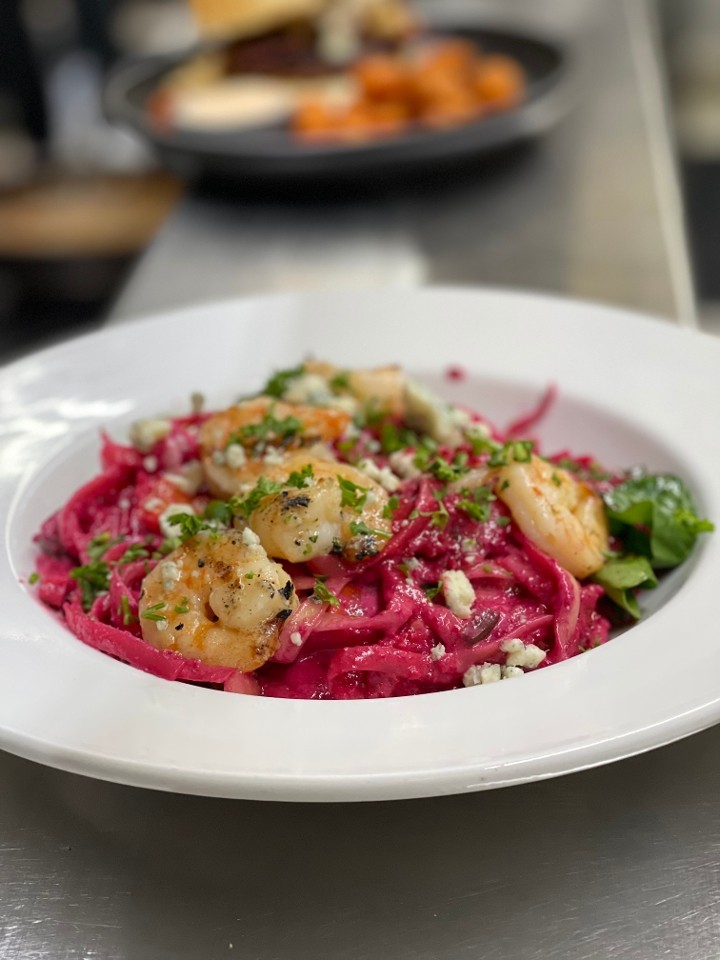 Red Beet & Blue Cheese Shrimp Pasta