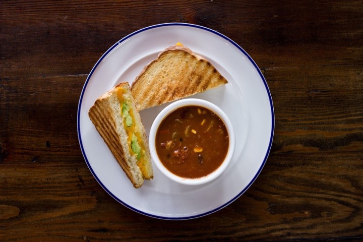 VEGAN AVOCADO GRILLED CHEESE AND CHILI